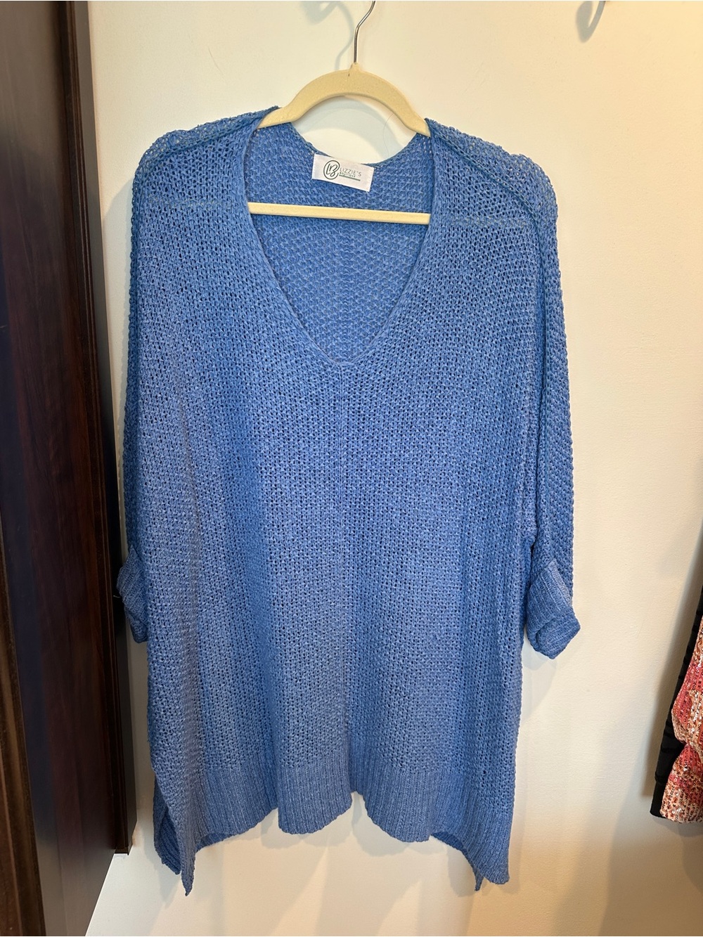 Relaxed V-Neck Knit Sweater in Blue